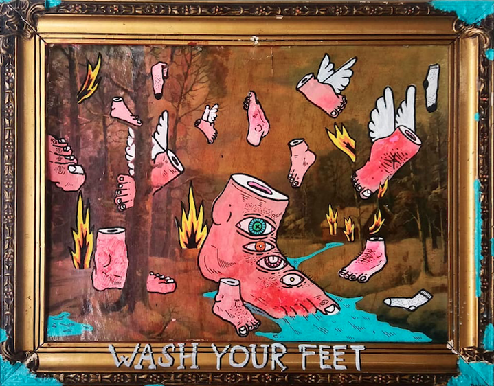 Binau Paint-over Original Artwork "Wash your feet" 2018