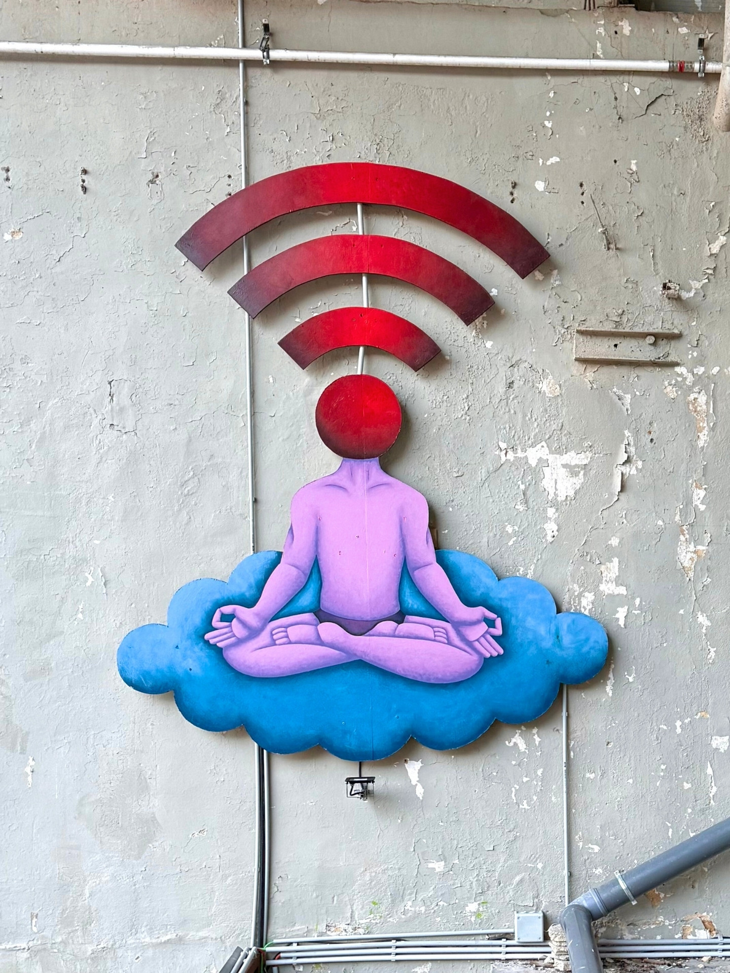 The completed "Wififullness" mural by dadara for the Walls That Matter project, curated and produced by Because Art Matters gallery in Marvila, Lisbon.