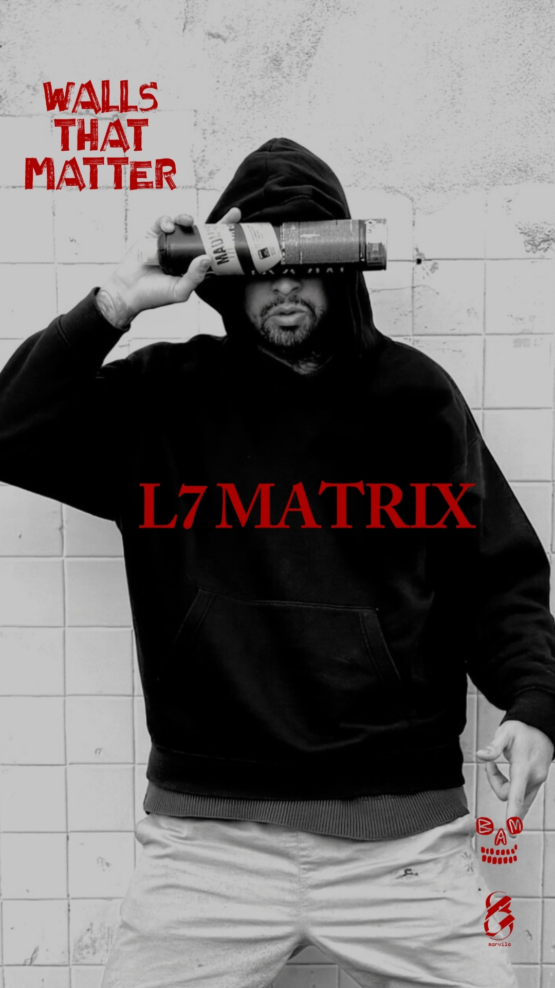 Portrait of the artist L7Matrix for the Walls That Matter project in Marvila, Lisbon.