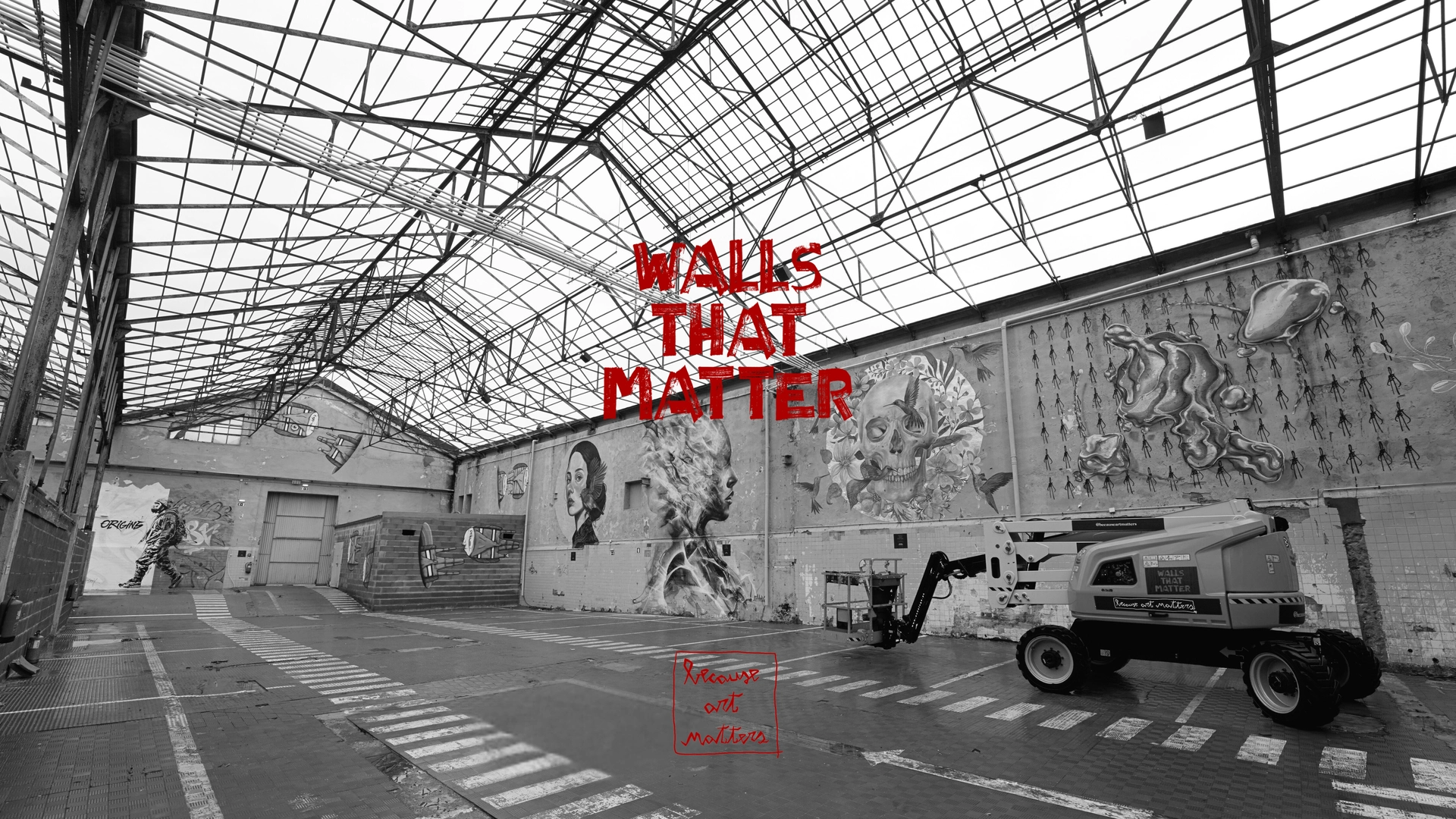Project banner for the Walls That Matter urban art and mural project curated and produced by Because Art Matters at the 8 Marvila industrial cultural hub in Lisbon.